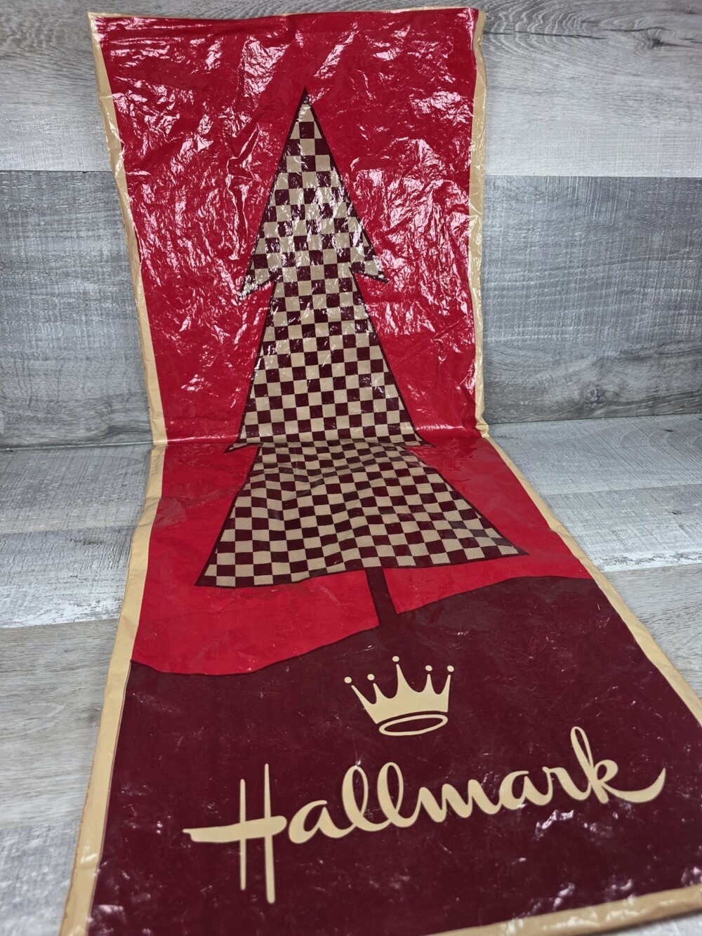 Vtg Hallmark Store Large Plastic 1988 Shopping Bag 33x14" Red Christmas Tree 25a